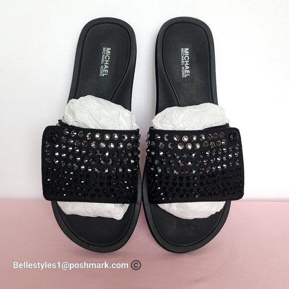 MICHAEL KORS Scuba Slides With Rhinestones -Black- Women’s Size 9M. PRE-OWNED 🎈 - Picture 1 of 16